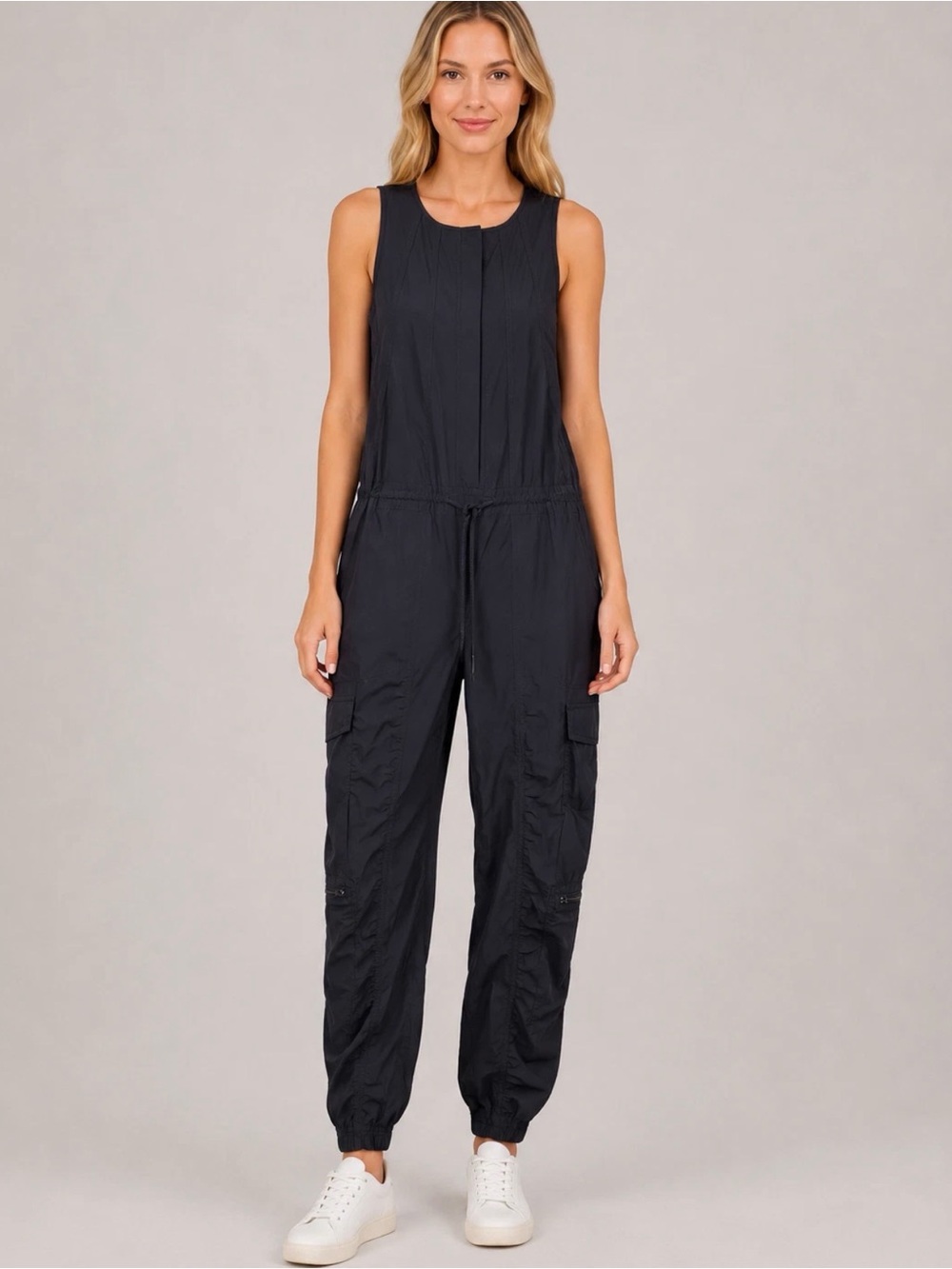 Athleta Canopy Romper Black Gorpcore Lightweight Parachute Jumpsuit Cargo Size 4